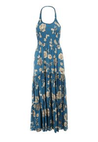 Born2be - Niebieska Sukienka z Wiskozy Damaleia. Kolor: niebieski. Materiał: wiskoza. Długość rękawa: bez rękawów. Wzór: nadruk, aplikacja, kwiaty. Typ sukienki: dopasowane. Długość: maxi #3