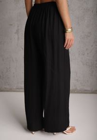 Renee - Czarne Szerokie Spodnie Casual High Waist ze Strukturalnej Tkaniny Hyrarpia. Okazja: na co dzień. Stan: podwyższony. Kolor: czarny. Materiał: tkanina. Styl: casual #3