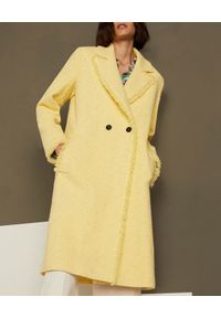 Marella - MARELLA - Żółty płaszcz Nicchia. Okazja: na co dzień. Kolor: żółty. Materiał: tkanina, materiał. Długość rękawa: długi rękaw. Długość: długie. Wzór: ze splotem. Sezon: wiosna. Styl: klasyczny, casual, elegancki #1