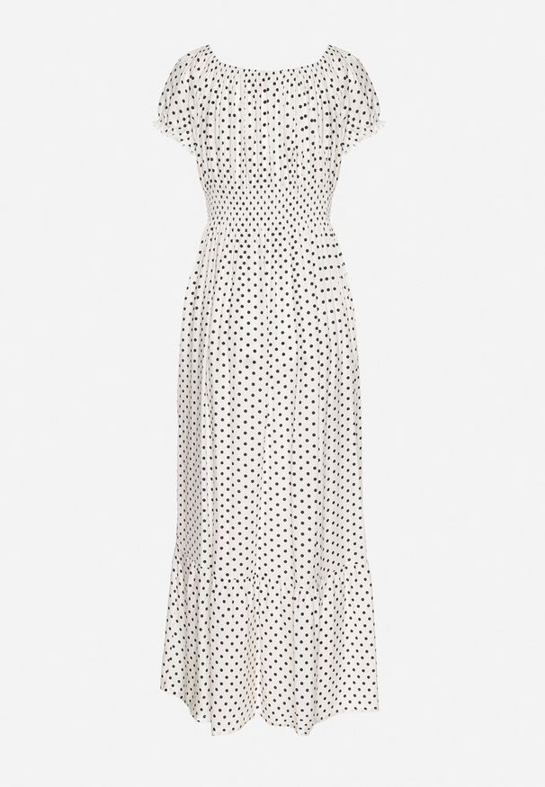 Born2be - Biała Sukienka z Bawełną w Kropki Ellisla. Okazja: na co dzień. Kolor: biały. Materiał: bawełna. Wzór: kropki. Styl: elegancki, casual