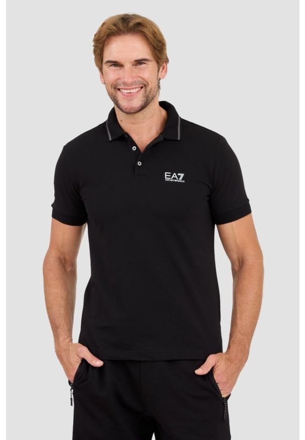 EA7 Emporio Armani - EA7 Czarna męska koszulka polo, Rozmiar XXL. Typ kołnierza: polo. Kolor: czarny