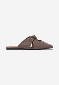 Born2be - Brązowe Klapki Mule Vices Zdobione Supłem Lavisse. Okazja: na co dzień, na spotkanie biznesowe, do pracy. Kolor: brązowy. Materiał: jeans. Wzór: aplikacja. Obcas: na płaskiej podeszwie. Styl: biznesowy, klasyczny, elegancki, casual #3