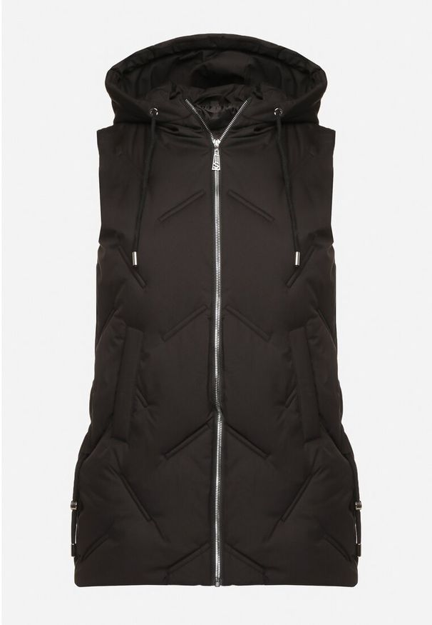 Born2be - Czarna Przejściowa Kamizelka z Pikowanymi Przeszyciami i Kapturem Fesolira. Okazja: na co dzień. Kolekcja: plus size. Kolor: czarny. Materiał: jeans. Styl: casual, sportowy