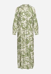 Born2be - Zielona Sukienka Szmizjerka Zapinana na Guziki z Falbanką Lavernia. Okazja: na co dzień, na randkę. Typ kołnierza: dekolt w kształcie V, kołnierz z falbankami. Kolor: zielony. Materiał: materiał, wiskoza, jeans. Długość rękawa: długi rękaw. Typ sukienki: szmizjerki. Styl: klasyczny, casual, elegancki #3