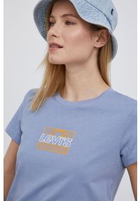 Levi's® - Levi's t-shirt bawełniany kolor fioletowy. Okazja: na co dzień, na spotkanie biznesowe. Kolor: fioletowy. Materiał: bawełna. Wzór: nadruk. Styl: biznesowy, casual