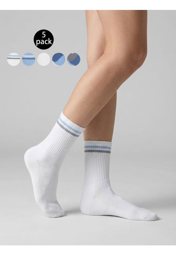 Sinsay - Zestaw skarpetek z paskami i kolorowymi panelami 5 pack - wielobarwny. Wzór: kolorowy