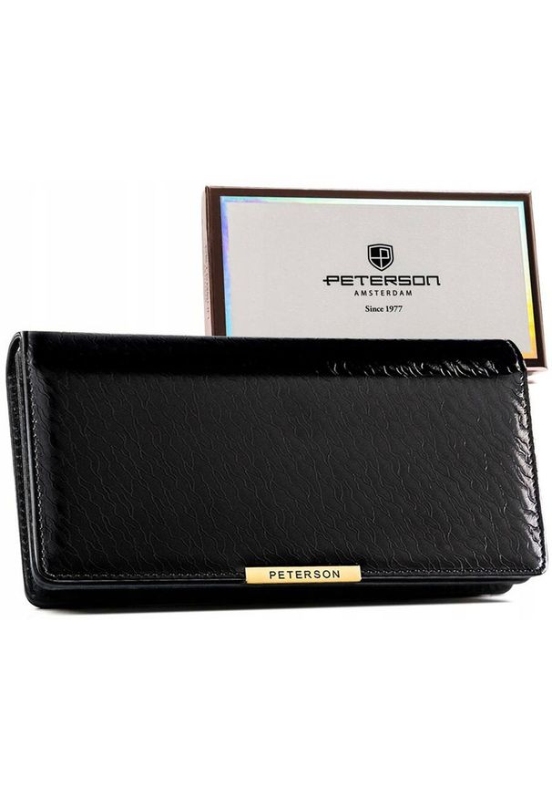 Lakierowany portfel damski ze skóry ekologicznej w czarnym kolorze zamykany na zatrzask i suwak PTN 005-NF8Peterson. Kolor: czarny. Materiał: skóra ekologiczna, lakier