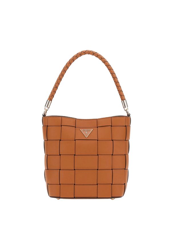 Guess - GUESS Brązowa torebka damska Maylee Bucket. Kolor: brązowy. Materiał: skórzane