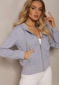 Renee - Szara Klasyczna Rozpinana Bluza na Suwak ze Ściągaczem Parivea. Okazja: na co dzień. Typ kołnierza: kaptur. Kolor: szary. Styl: klasyczny #5