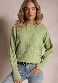 Renee - Zielony Dzianinowy Sweter z Rękawami typu Nietoperz Cascapia. Kolor: zielony. Materiał: dzianina. Styl: klasyczny #1
