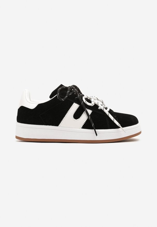 Renee - Czarne Sneakersy Ozdobione Geometrycznym Motywem Telindrela. Okazja: na co dzień. Kolor: czarny. Materiał: jeans. Wzór: aplikacja, geometria