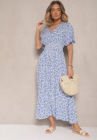 Renee - Biała Sukienka Rozkloszowana o Kopertowym Kroju w Kwiatowy Print Borriz. Okazja: na co dzień. Kolor: biały. Materiał: materiał. Wzór: kwiaty, nadruk. Sezon: lato, wiosna. Typ sukienki: kopertowe. Styl: casual, elegancki #3