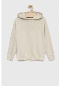 TOMMY HILFIGER - Tommy Hilfiger bluza bawełniana dziecięca kolor beżowy z kapturem z aplikacją. Typ kołnierza: kaptur. Kolor: beżowy. Materiał: bawełna. Wzór: aplikacja #1