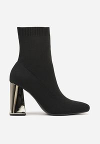 Renee - Czarno-Złote Skarpetkowe Botki VICES na Słupku w Eleganckim Stylu Rarana. Zapięcie: bez zapięcia. Kolor: czarny. Materiał: skóra. Obcas: na słupku. Styl: elegancki. Wysokość obcasa: średni #5