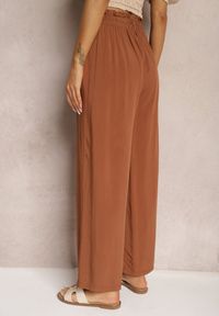 Renee - Brązowe Spodnie z Bawełny High Waist z Szerokimi Nogawkami i Gumką w Pasie Clisea. Stan: podwyższony. Kolor: brązowy. Materiał: bawełna. Sezon: lato #5