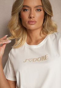 Renee - Biały T-shirt z Bawełny z Napisem Nalothra. Okazja: na co dzień, na spacer. Kolor: biały. Materiał: bawełna. Wzór: napisy. Styl: klasyczny, elegancki, casual #5