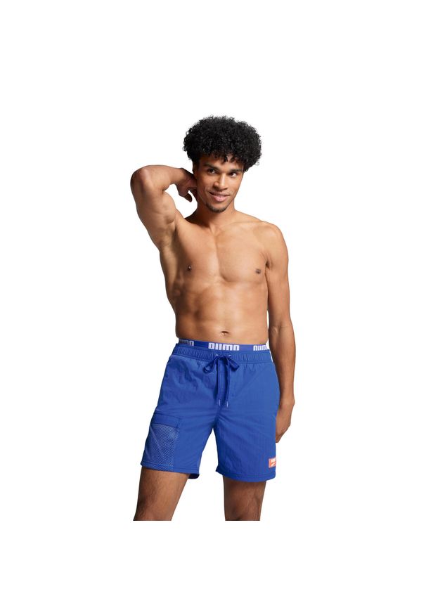 Spodenki Puma Swim Men Utility Mid Shorts 1p Chil, Mężczyźni. Kolor: niebieski. Materiał: poliester