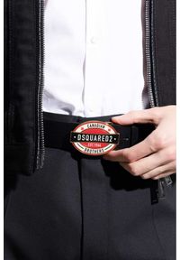 DSQUARED2 Czarny pasek męski ze skóry z owalną klamrą, Rozmiar 85. Kolor: czarny. Materiał: skóra #4