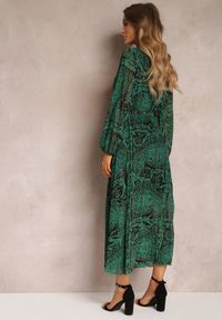 Renee - Ciemnozielona Sukienka Rozkloszowana z Wiązanym Paskiem Blerore. Kolor: zielony. Materiał: materiał. Typ sukienki: koszulowe. Długość: maxi #3