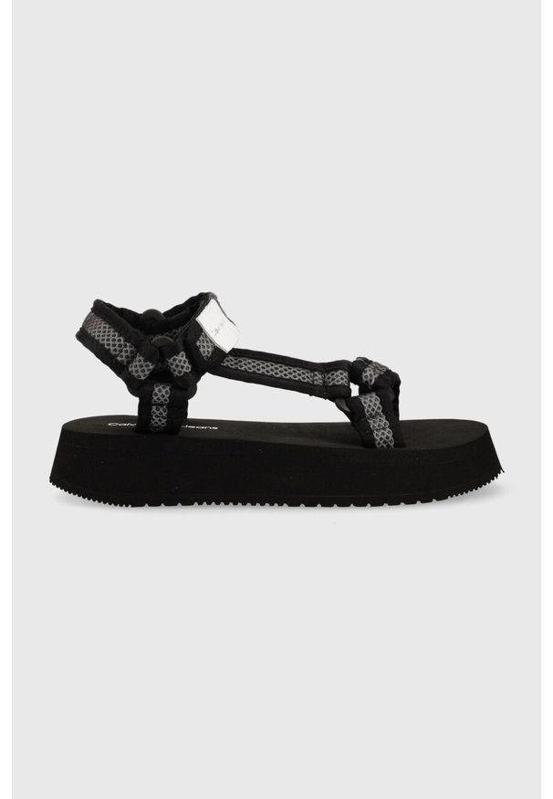 Calvin Klein Jeans sandały PREFRESATO SANDAL WEBBING XRAY damskie kolor czarny na platformie YW0YW00969. Zapięcie: rzepy. Kolor: czarny. Materiał: włókno, materiał. Obcas: na platformie