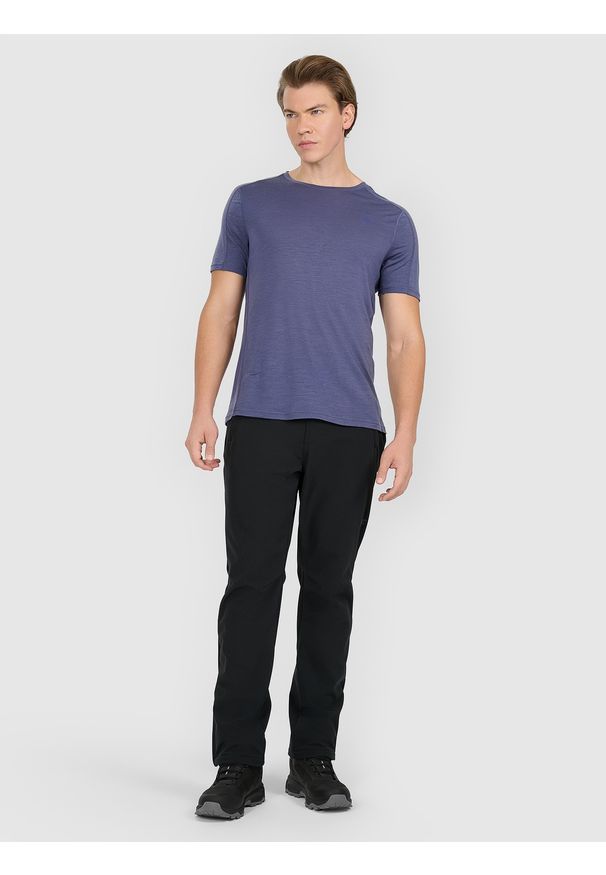 4f - 4F Koszulka trekkingowa z wełną merino męska - niebieska L. Okazja: na co dzień. Kolor: niebieski. Materiał: wełna. Styl: casual