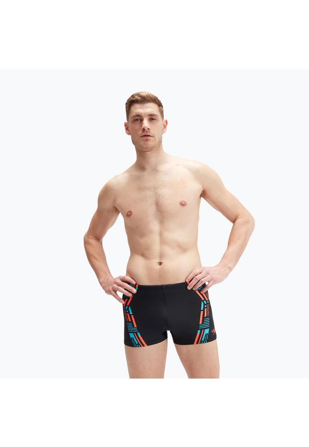 Bokserki kąpielowe męskie Speedo Tech Print Aquashort. Kolor: czarny. Wzór: nadruk