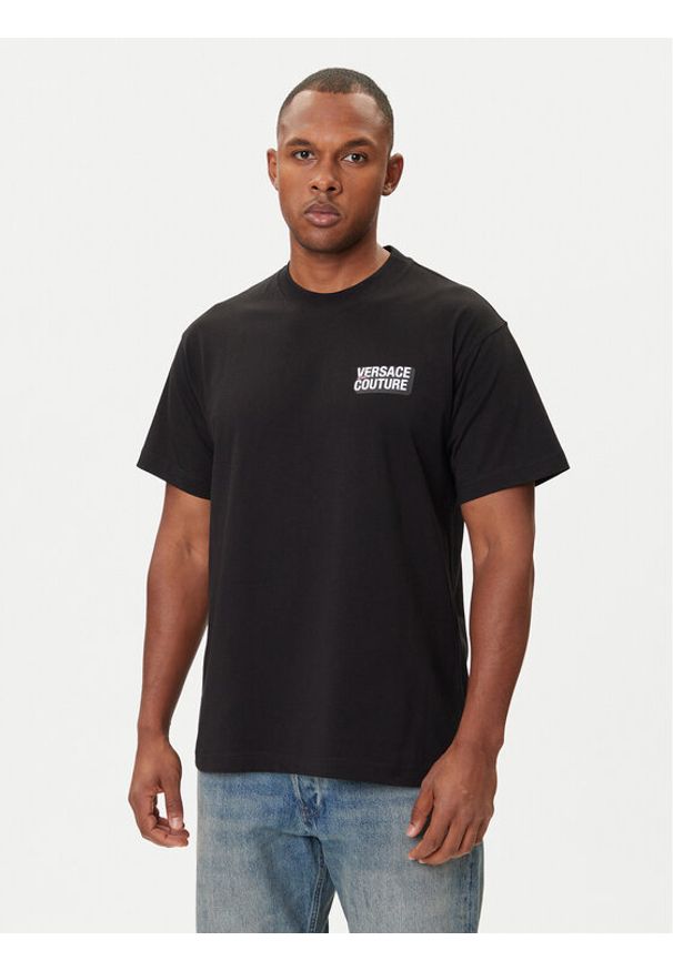 Versace Jeans Couture T-Shirt 79GAHP10 CJ01P Czarny Regular Fit. Kolor: czarny. Materiał: bawełna