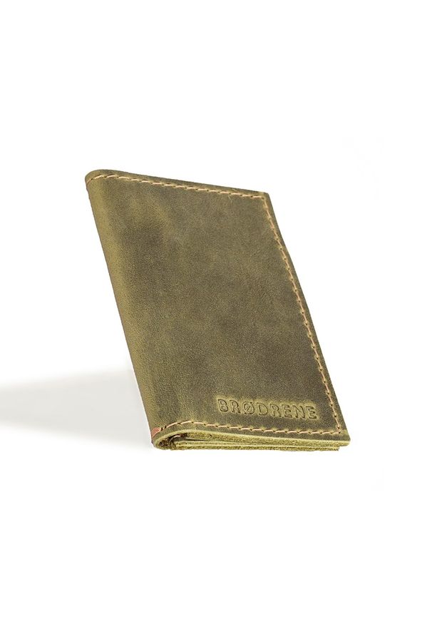 Skórzany cienki portfel slim wallet BRODRENE SW03 oliwkowy. Kolor: oliwkowy. Materiał: skóra