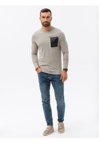 Ombre Clothing - Longsleeve męski z kieszonką - szary V2 L130 - XL. Kolor: szary. Materiał: bawełna, tkanina, materiał. Długość rękawa: długi rękaw. Wzór: kropki #8