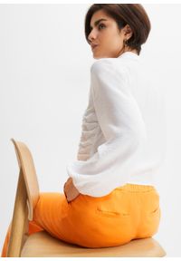 bonprix - Długie spodnie palazzo z domieszką lnu. Kolor: pomarańczowy. Materiał: len. Długość: długie. Styl: elegancki #2