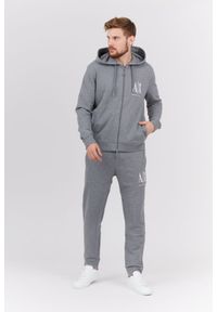 Armani Exchange - ARMANI EXCHANGE Szara bluza męska z kapturem na zamek, Rozmiar S. Typ kołnierza: kaptur. Kolor: szary