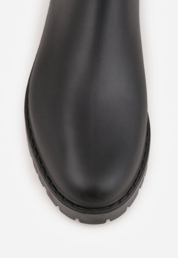 Born2be - Czarne Płaskie Kalosze w Stylu Sztybletów Irinelle. Okazja: na co dzień. Kolor: czarny. Materiał: jeans, skóra. Styl: casual, klasyczny, elegancki