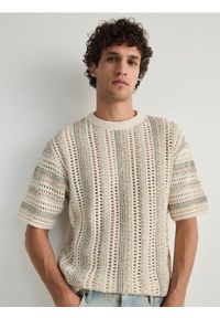 Reserved - Sweter ze strukturalnej dzianiny - wielobarwny. Materiał: dzianina #1