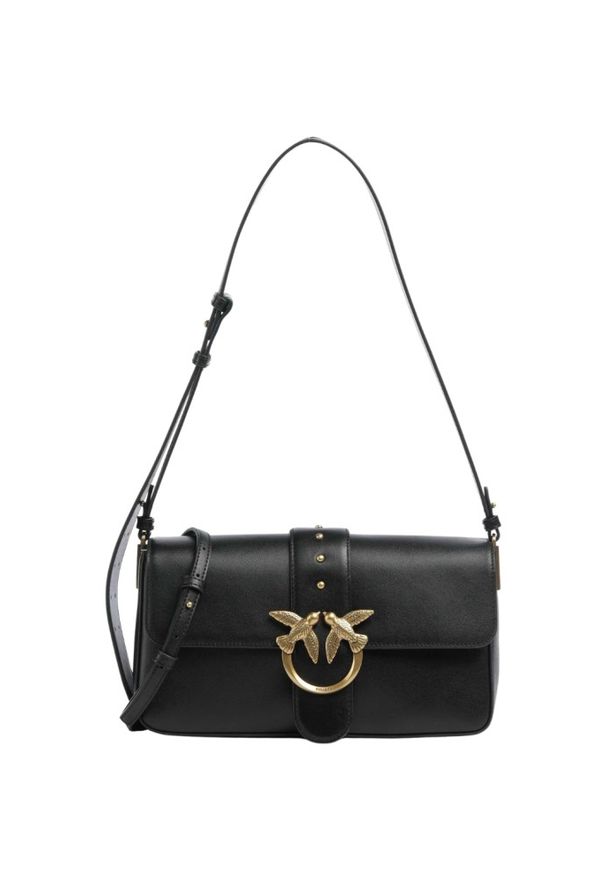 Pinko - PINKO Czarna skórzana damska torebka kopertówka Love One Classic Slouchy FL. Kolor: czarny. Materiał: skórzane. Styl: elegancki, klasyczny
