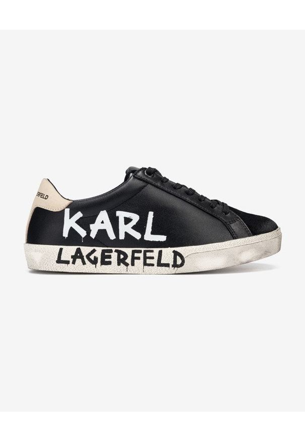 Karl Lagerfeld Skool Brush Logo Tenisówki Czarny. Nosek buta: okrągły. Zapięcie: sznurówki. Kolor: czarny. Materiał: skóra
