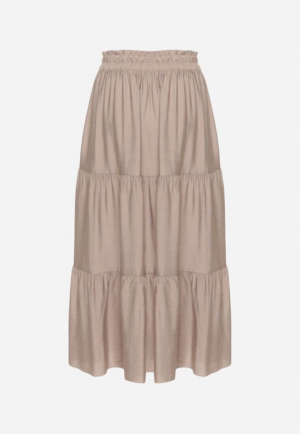 Born2be - Beżowa Wiskozowa Spódnica o Rozkloszowanym Kroju z Wiązaniem Elliriele. Okazja: na co dzień. Kolor: beżowy. Materiał: wiskoza. Styl: elegancki, casual