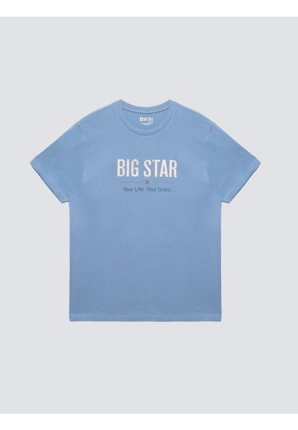 Big-Star - Koszulka męska o klasycznym kroju niebieska Bruno 400. Okazja: na co dzień. Kolor: niebieski. Materiał: jeans, bawełna. Długość rękawa: krótki rękaw. Długość: krótkie. Wzór: nadruk. Styl: klasyczny