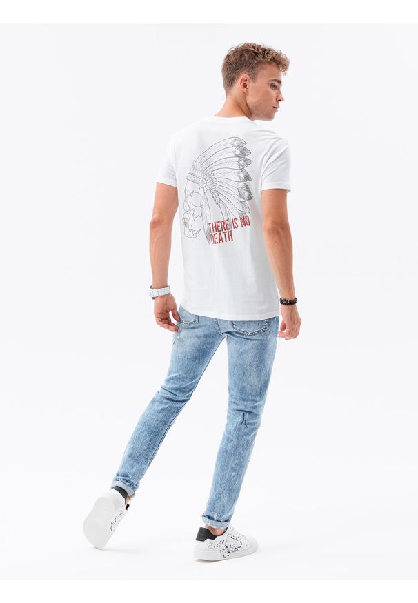 Ombre Clothing - T-shirt męski z nadrukiem - biały V1. Kolor: biały. Materiał: bawełna. Wzór: nadruk