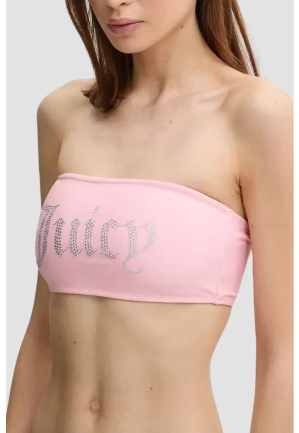 Juicy Couture - JUICY COUTURE Różowy strój kąpielowy Bandeau Bikini Set, Rozmiar L. Kolor: różowy. Materiał: nylon, elastan, materiał
