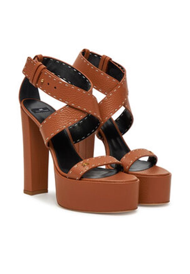 Elisabetta Franchi Sandały SA-08L-52E2-V580 Brązowy. Kolor: brązowy. Materiał: skóra
