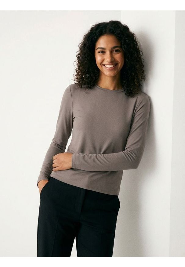 Sinsay - Koszulka poliamidowa z długim rękawem - brązowy. Kolor: brązowy. Materiał: poliamid. Długość rękawa: długi rękaw. Długość: długie