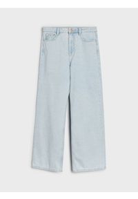 Sinsay - Jeansy wide leg z efektem sprania - niebieski. Kolor: niebieski