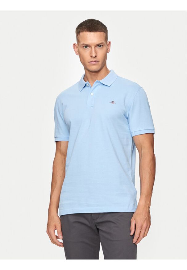 GANT - Gant Polo Shield 2220 Niebieski Slim Fit. Typ kołnierza: polo. Kolor: niebieski. Materiał: bawełna