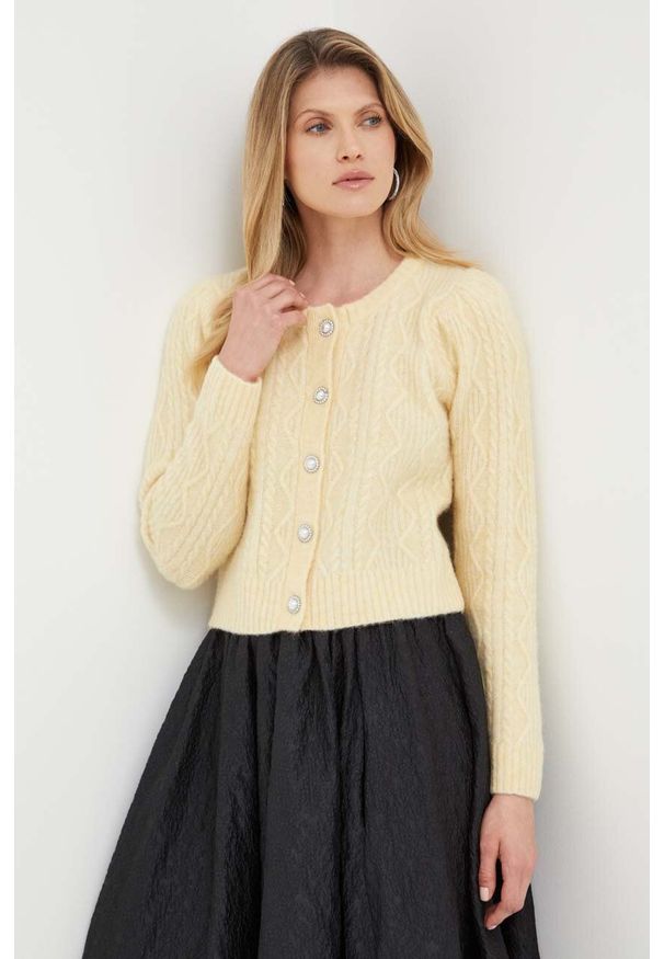 Custommade kardigan wełniany kolor żółty. Okazja: na co dzień. Kolor: żółty. Materiał: wełna. Wzór: ze splotem. Styl: casual