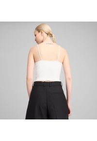 Podkoszulek Puma Wardrobe Ess Ribbed Tank Top, Kobiety. Kolor: biały. Materiał: bawełna, materiał