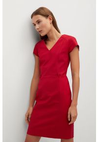 mango - Mango - Sukienka COFI7-N. Okazja: na spotkanie biznesowe, na co dzień. Kolor: czerwony. Materiał: bawełna, materiał, poliamid, elastan, tkanina. Długość rękawa: krótki rękaw. Wzór: gładki. Typ sukienki: dopasowane, proste. Styl: biznesowy, casual. Długość: mini #4
