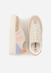 Renee - Wielokolorowe Sneakersy na Tłoczonej Platformie Ozdobione Dwoma Paskami Hesaia. Okazja: na co dzień. Zapięcie: pasek. Kolor: wielokolorowy. Materiał: jeans. Wzór: aplikacja. Obcas: na platformie #7