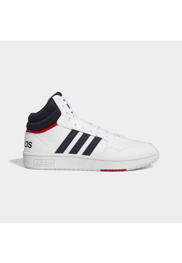 Buty do koszykówki dla dorosłych Adidas Hoops 3.0 Mid Lifestyle Basketball. Kolor: biały, czerwony, wielokolorowy, czarny. Materiał: tkanina, syntetyk. Sport: koszykówka