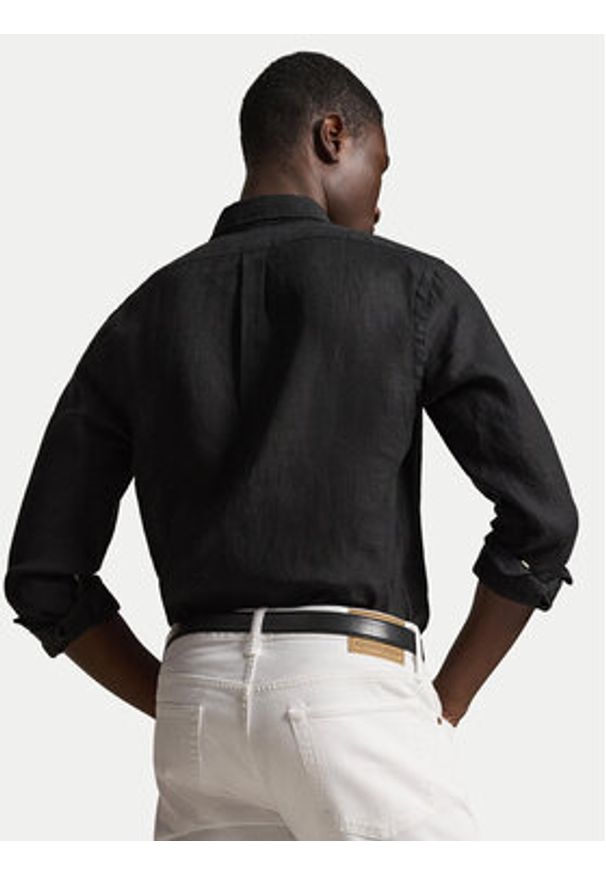 Polo Ralph Lauren Koszula 710968915503 Czarny Slim Fit. Typ kołnierza: polo. Kolor: czarny. Materiał: len
