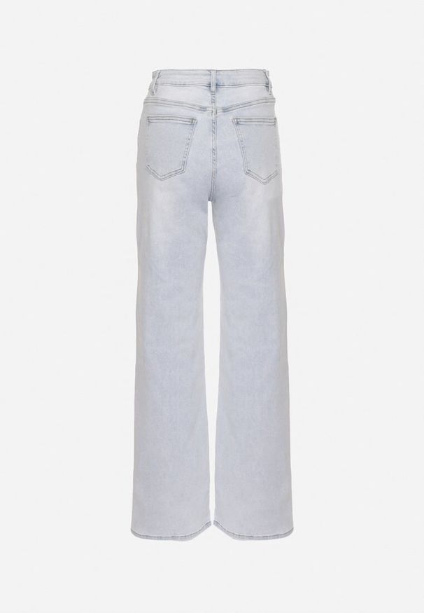 Born2be - Jasnoniebieskie Bawełniane Szerokie Jeansy z Wysokim Stanem Tunelle. Okazja: na co dzień, na spotkanie biznesowe. Stan: podwyższony. Kolor: niebieski. Styl: casual, elegancki, biznesowy